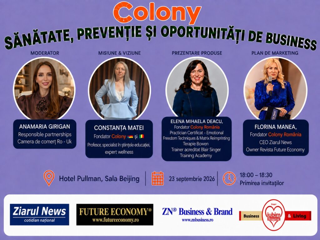 Sănătatea, prevenția și antreprenoriatul se întâlnesc la București: Conferința COLONY România, pe 23 septembrie 2026, de la ora 18:00, la Hotel Pullman 2 Sănătatea, prevenția și antreprenoriatul se întâlnesc la București: Conferința COLONY România, pe 23 septembrie 2026, de la ora 18:00, la Hotel Pullman